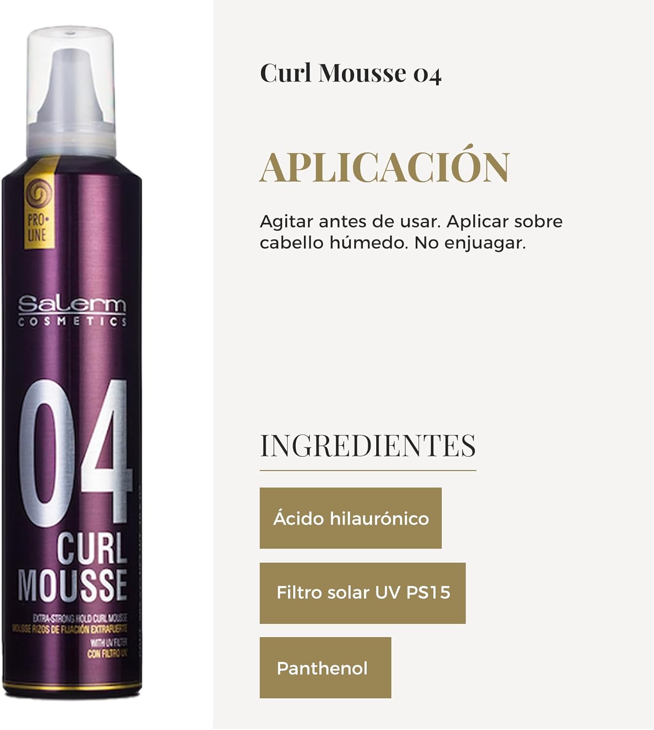 SALERM - Espuma Pelo Rizado - Pro Line Curl Mousse - 300 ml - Rizos más Definidos y Flexibles - Fijación Extrafuerte - Efecto Antihumedad - Protección del Color